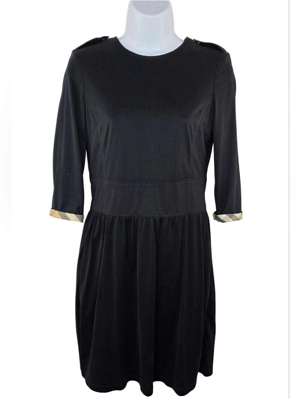 Burberry Brit Size 8 Black Dress with Back Zipper & Signature Nova Trim 3788-CX